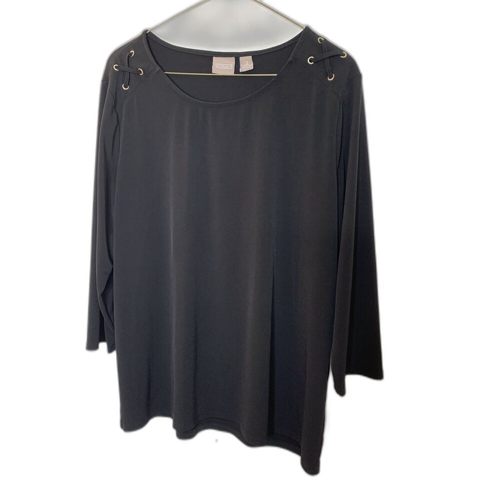 Chicos Travelers Womens Tunic Top Lace Up 3/4 Sleeve 2 Large 12 (09)